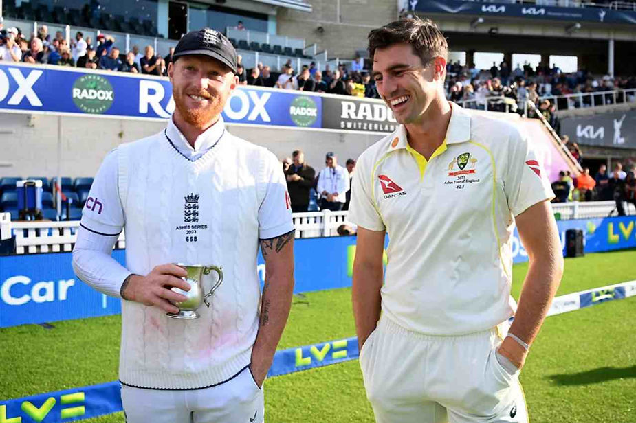 The Ashes 2023-34: Ben Stokes, Pat Cummins having at the end of 5th Test; Ashes drew at 2-2 | Walking Wicket (Images ©ICC/Twitter)