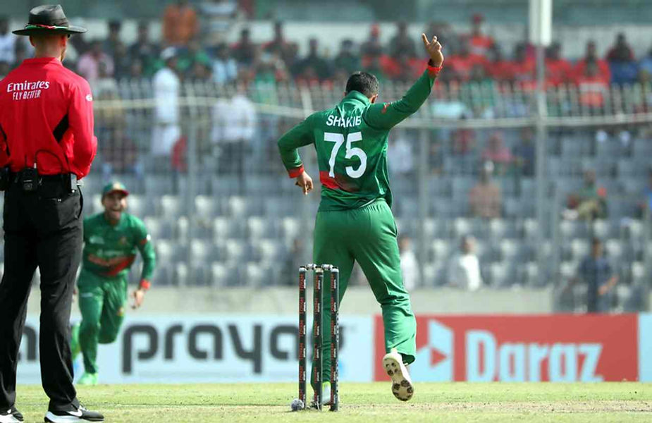 Bangladesh v India, First ODI, Top Performances_ Shakib Al Hasan took 5-36 against India in first ODI at Mirpur _ Walking Wicket (Images_ ©BCB_Twitter)
