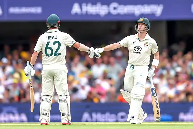 AUS vs IND_ Steven Smith and Travis Head added 241 runs for 4th wicket at Gabba _ Walking Wicket (Images_ ©Twitter_X)